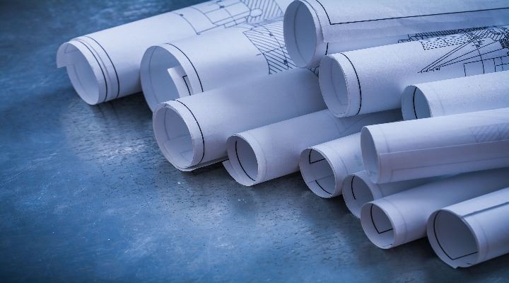 Rolls of blueprints. 