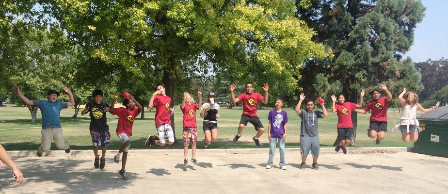 Teens jumping for fun