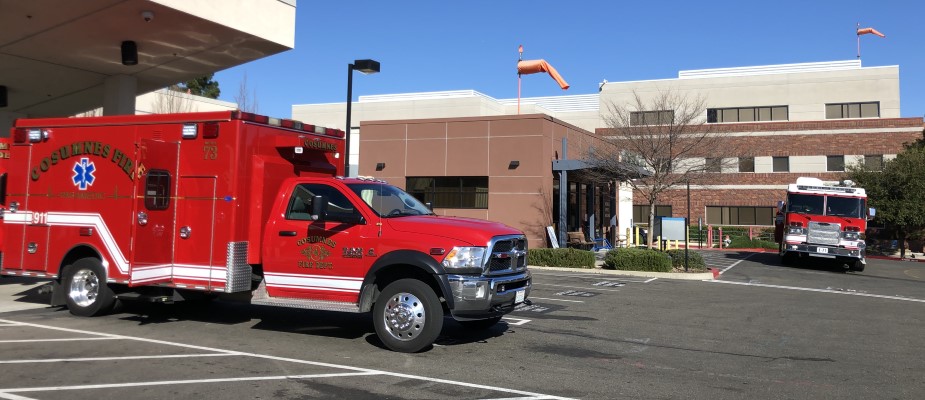 Ambulance in front of hospital