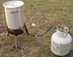 A propane turkey frying station.