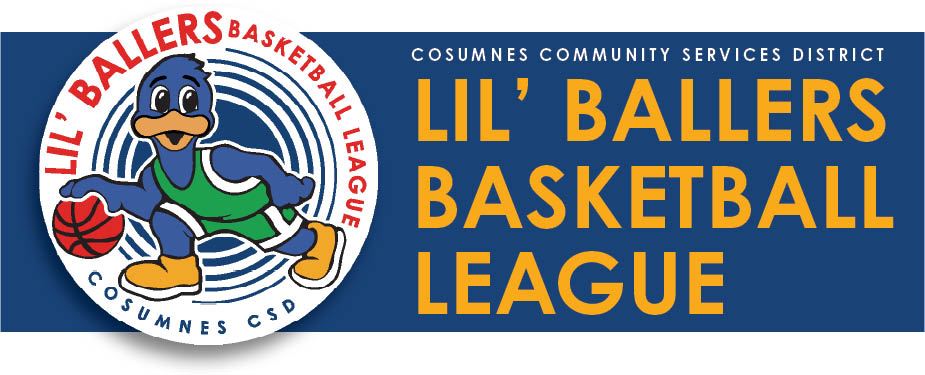 Lil' Ballers logo, Sammy dribbling a basketball.