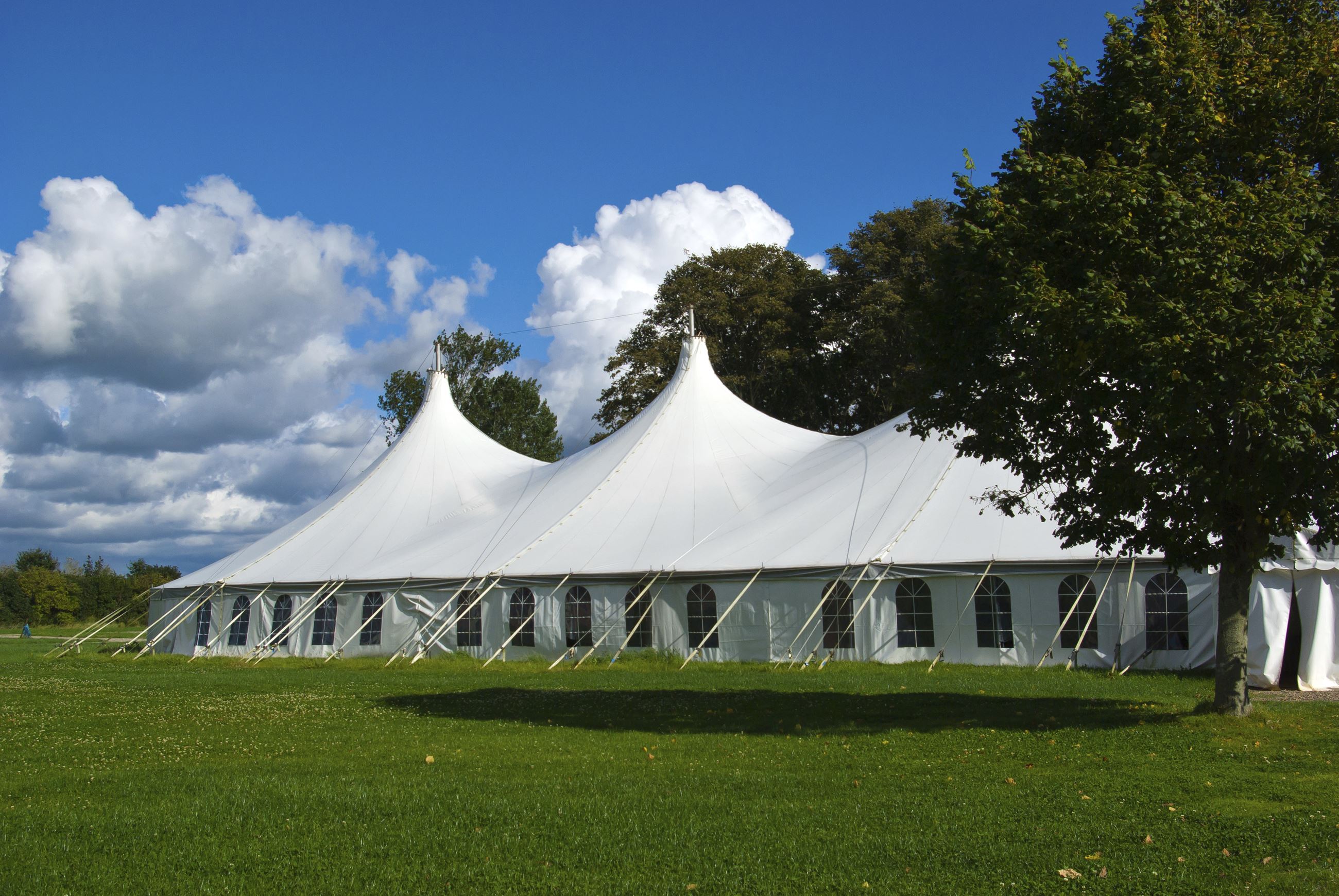 Image of large white tent at park.